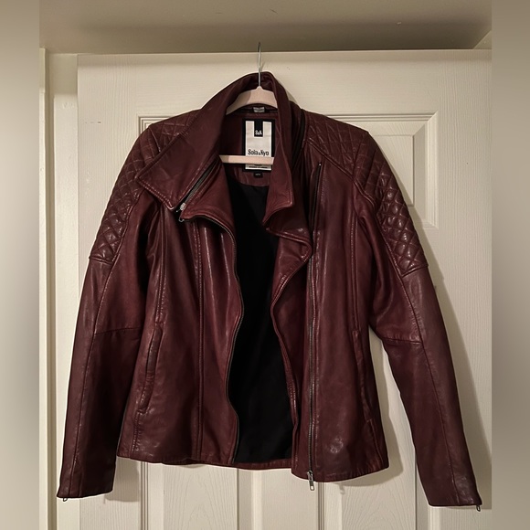 Soia & Kyo burgundy leather moto jacket - Picture 1 of 3